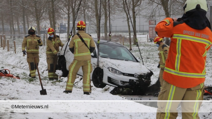AUTO DE SLOOT IN NA SLIPPARYIJ GLADDE WEG IN DRENTSE EMMEN001