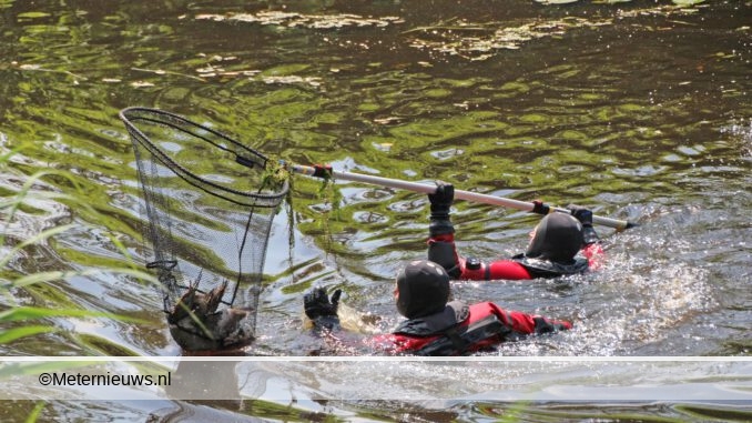 brandweer duiker vangen eend uit kanaal Drentse Klazienaveen4