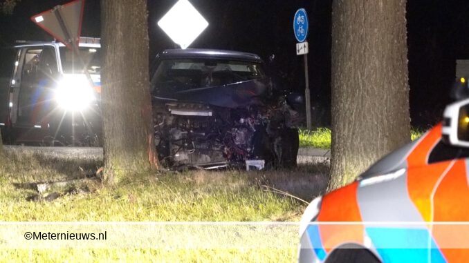 auto botst tegen boom politie achtervolging in Groningse Ter Ape