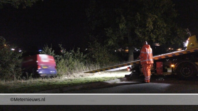 bedrijfsbusje de sloot in in Leek