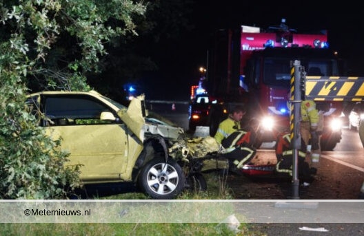 Automobilist gewond na botsing tegen boom op A7 Scharmer. Automobilist gewond na botsing tegen boom op A7 Scharmer.